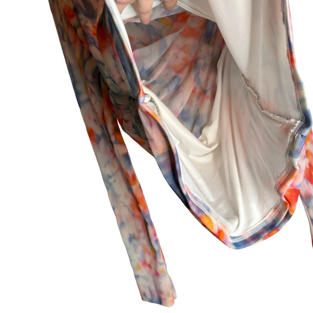 Anthropologie Mesh Crossover Long Sleeve Blouse Watercolor Large Semi Sheer - Picture 5 of 11